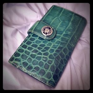 Faux Croc Embossed Leather Checkbook Cover Wallet